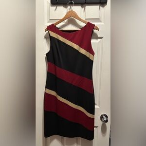 Connected Apparel Striped Midi Dress - Red, Black, and Tan